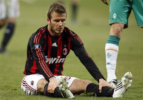 David Beckham after rupturing his Achilles playing for AC Milan